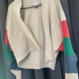 CAbi Cream Cardigan with Colorful Sleeves